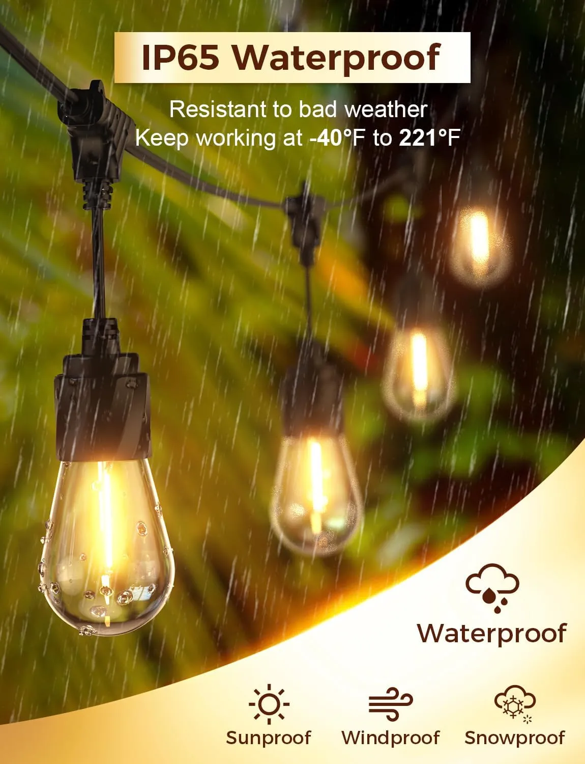 XMCOSY  96FT Outdoor String Lights, Patio Lights Outdoor Waterproof with 32 Shatterproof Bulbs, LED Hanging Light for Outside Porch Backyard Garden Party Balcony Decor