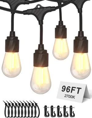 XMCOSY  96FT Outdoor String Lights, Patio Lights Outdoor Waterproof with 32 Shatterproof Bulbs, LED Hanging Light for Outside Porch Backyard Garden Party Balcony Decor