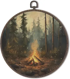 XNXLDYLH Vintage Camping Round Framed Wall Art Decor for Camper, Rustic Camping Hanging Wall Decor Decorations, Forest Nature Camper Canvas Prints Wall Art Pictures Paintings, Camping Gifts, 10x10Inch