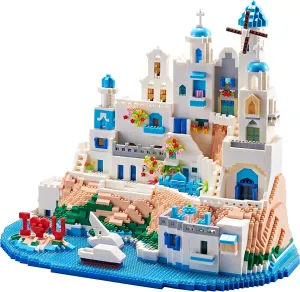 YaJie Aegean Sea Santorini Miniature Architecture Building Set Model Building Kits Creative Building Series Building Blocks Adult Gift 5810 PCS