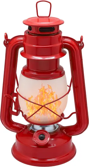 YAKii LED Vintage Flame Lantern Metal Outdoor Hanging Lantern with Dancing Flame Battery Operated Halloween Outdoor Indoor Decoration(Red)