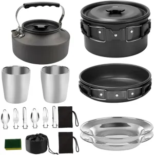 YARNOW Outdoor Camp Kitchen Kit Aluminum Camping Cookware Set Perfect for Hiking Backpacking Picnic