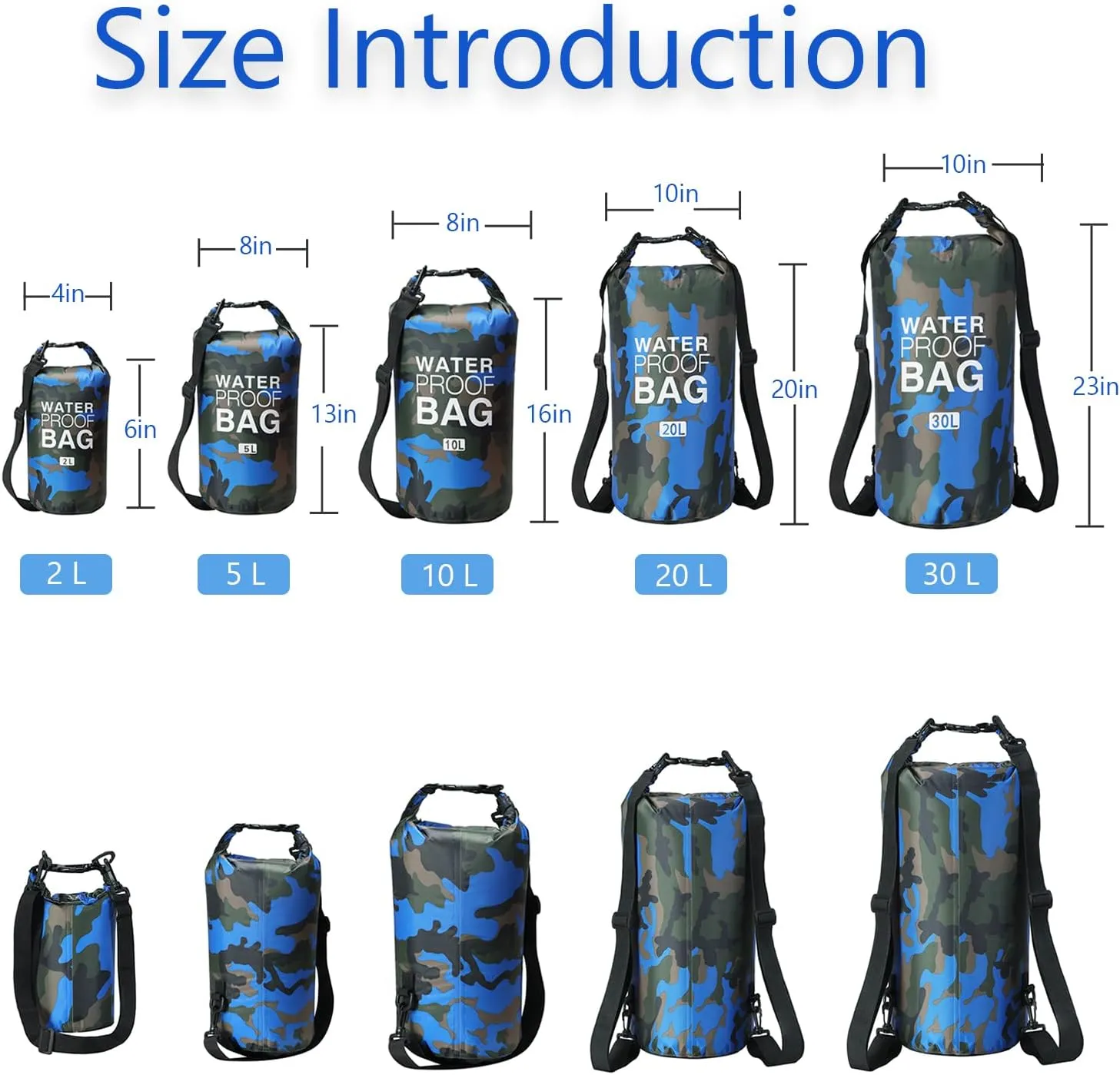 YDYJKI Waterproof Dry Bag Backpack 2L/5L/10L/20L/30L Floating Roll Top Dry Compression Sack Keeps Gear Dry for Kayaking Beach Rafting Boating Hiking Camping and Fishing with Waterproof Phone Case