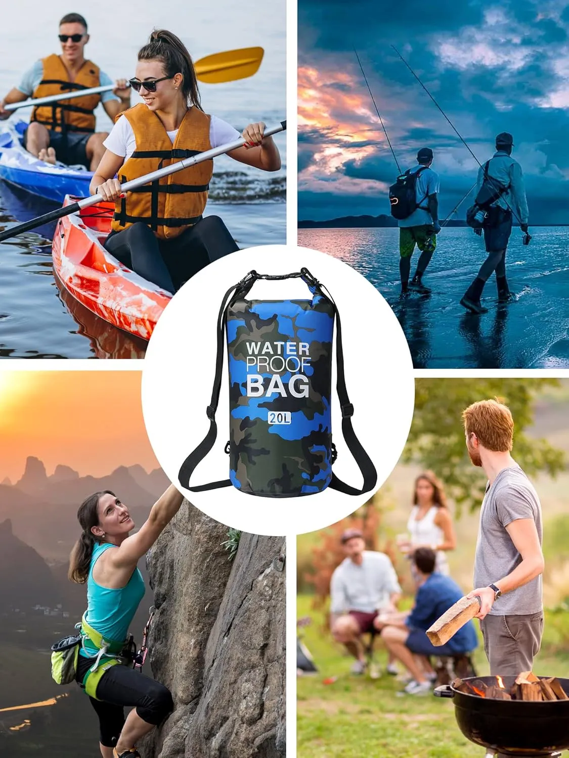 YDYJKI Waterproof Dry Bag Backpack 2L/5L/10L/20L/30L Floating Roll Top Dry Compression Sack Keeps Gear Dry for Kayaking Beach Rafting Boating Hiking Camping and Fishing with Waterproof Phone Case
