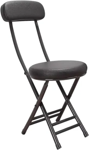 Yiju Foldable Camping Chair Padded Folding Stool Easy to Carry Portable with Back Rest Metal Frame for Kitchen Garage Picnic Beach, Black