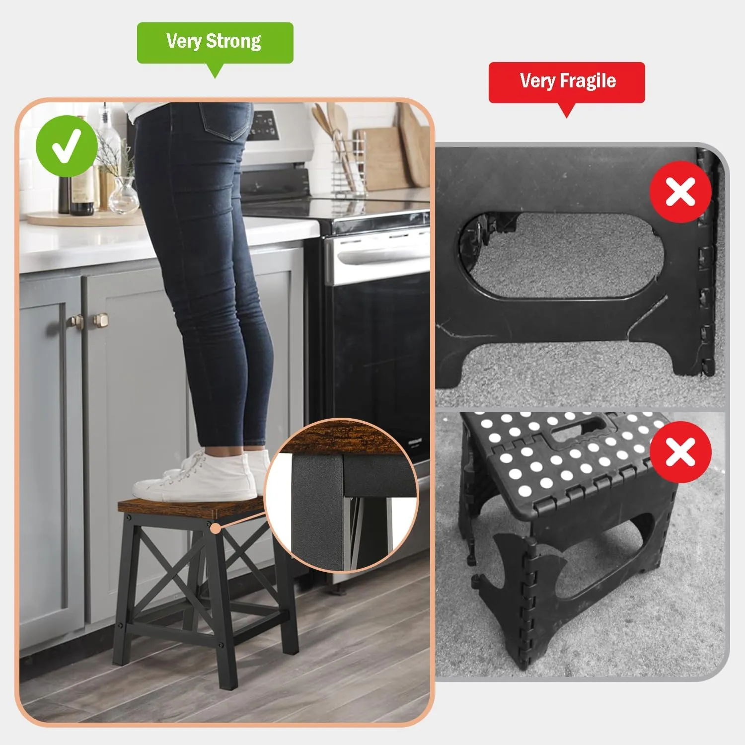 YINMIT Step Stools for Adults and Kids, Wooden Small Step Stool with Non-Slip Feet, Rectangular Stepping Stool for High Bed, Using for Bedroom, Kitchen and Living Room, Hold Up to 500 lbs