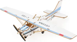 Young Modeler Wooden 3D Puzzle Kit - Light Aircraft Model (Cessna 185) - Brain Puzzle & Wood Assembly Craft 미니 경비행기
