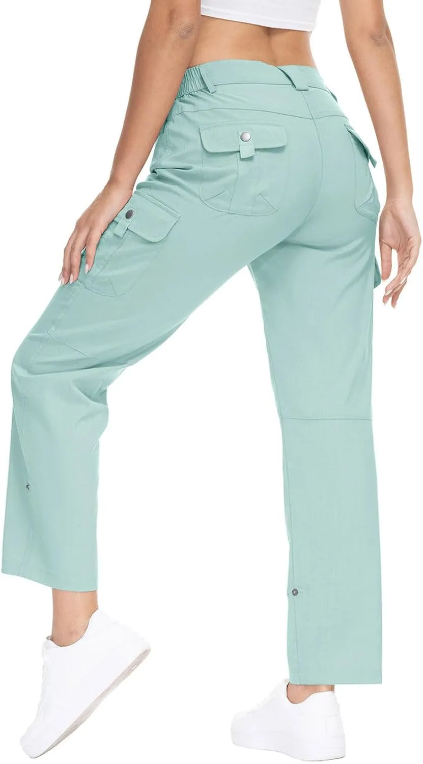 YSENTO Womens Cargo Hiking Pants with Pockets Lightweight Stretch Quick Dry Camping Travel Pants Roll Up