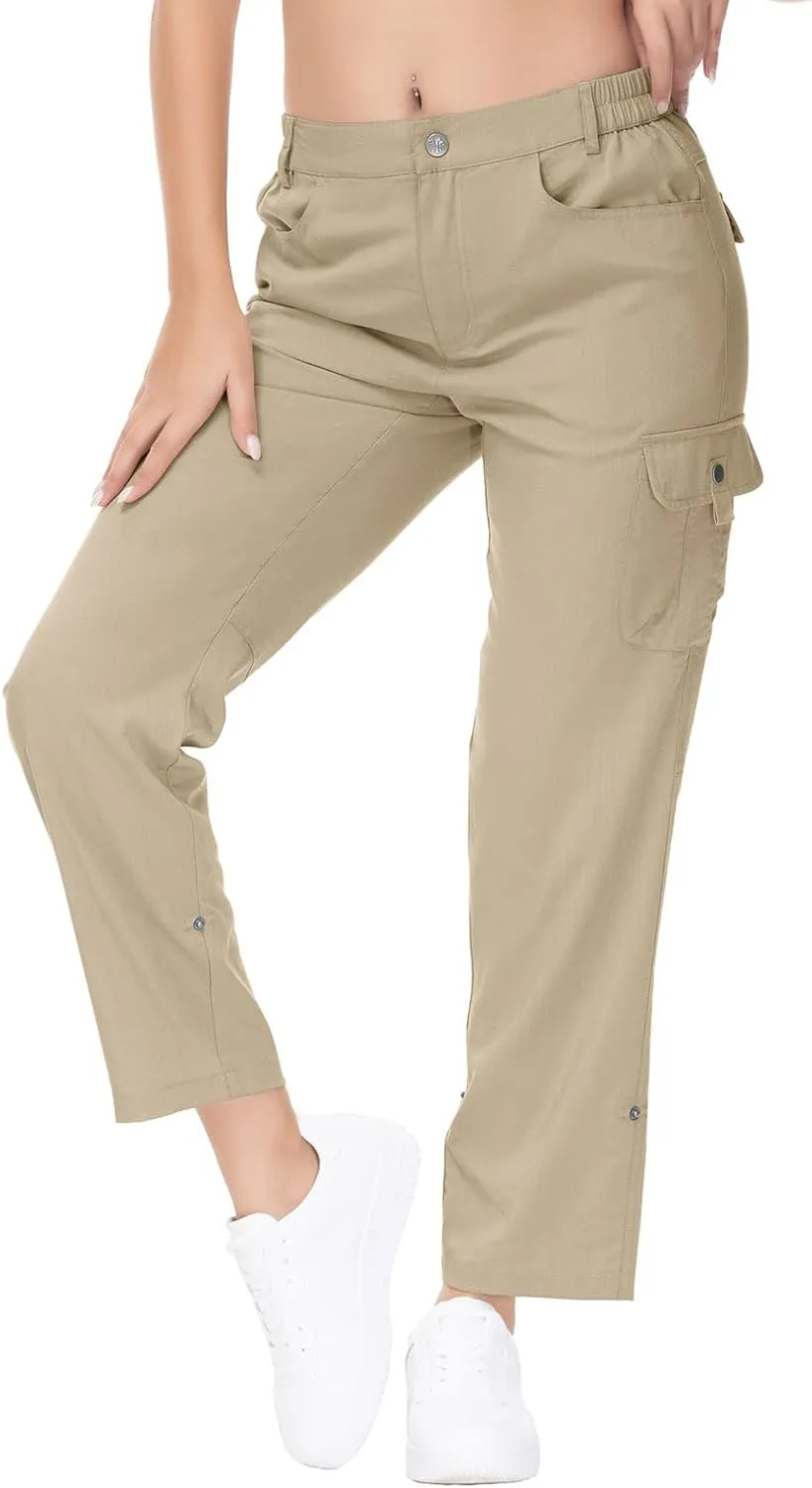 YSENTO Womens Cargo Hiking Pants with Pockets Lightweight Stretch Quick Dry Camping Travel Pants Roll Up