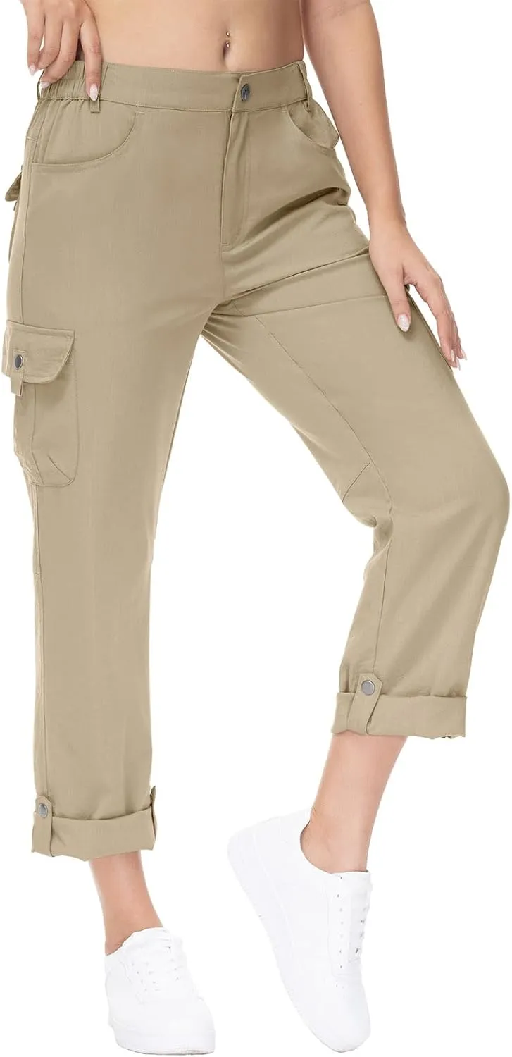 YSENTO Womens Cargo Hiking Pants with Pockets Lightweight Stretch Quick Dry Camping Travel Pants Roll Up
