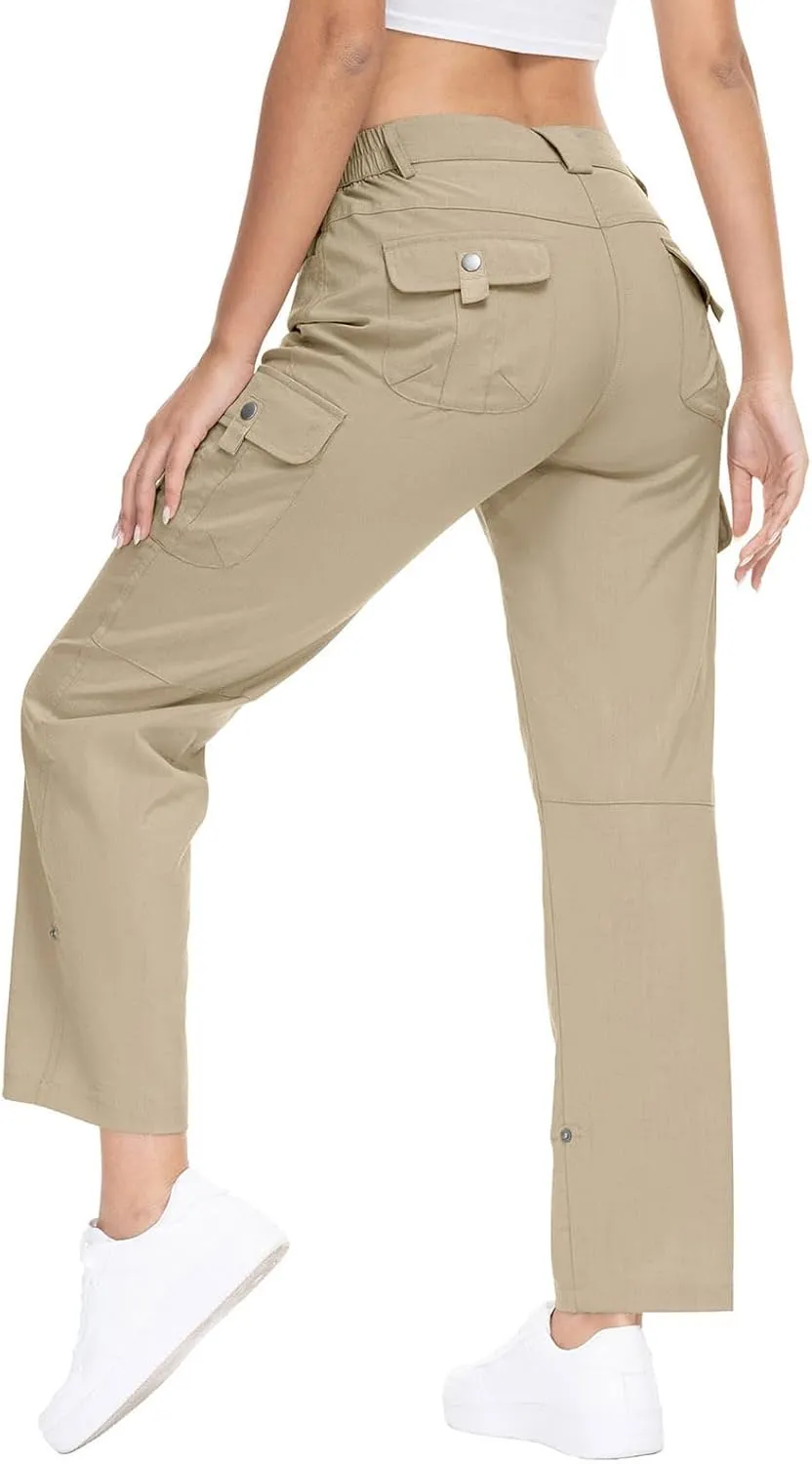YSENTO Womens Cargo Hiking Pants with Pockets Lightweight Stretch Quick Dry Camping Travel Pants Roll Up