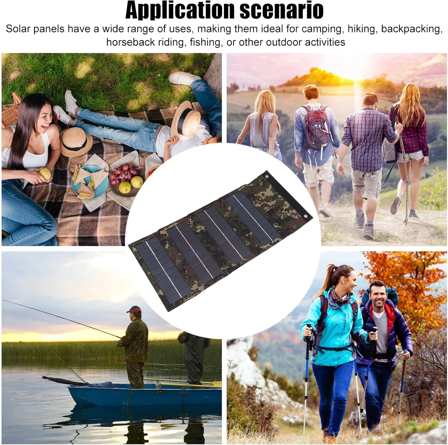 Yunir Portable Solar Panel, 40W 4 Fold Solar Panel Folding Bag with USB Charging Port, for Hiking, Monocrystalline Solar Charger for Camping, RV Roof Tent, Motorcycle Tail Bag