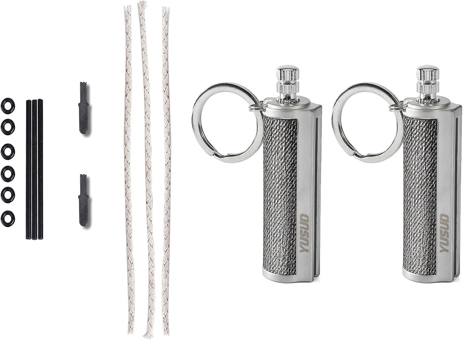 YUSUD 2 Pack Permanent Match with Replaceable Accessories, Never Ending Matchstick Parts, Forever Matches Kit Included Scrapers, Flint Fire Starter Rods, Wicks, Sealed Waterproof Rubber Rings