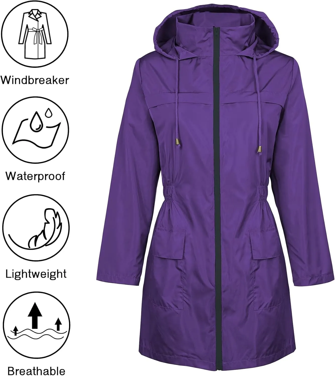 Zando Womens Rain Jackets for Women Waterproof Rain Coats for Women Active Packable Raincoat Windbreaker Jacket with Hood