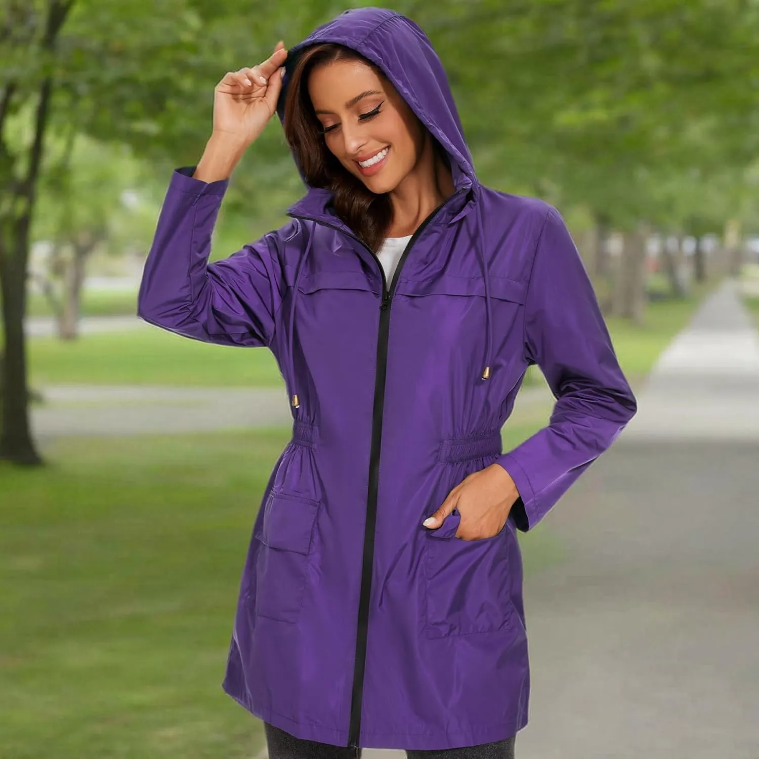 Zando Womens Rain Jackets for Women Waterproof Rain Coats for Women Active Packable Raincoat Windbreaker Jacket with Hood