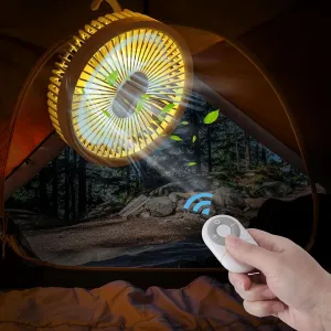 ZKLiLi Camping Fans for Tents,Camping Fan with Light,Camp Fan for Tent, Personal USB Desk Fan Rechargeable Remote Control White Fan, 7 Inch Portable Outdoor Small Hanging Tent Fan