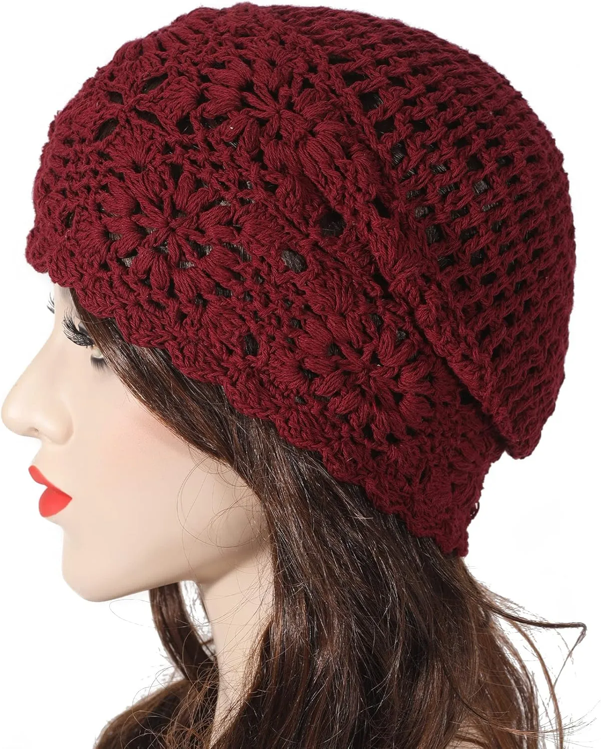 ZLYC Women Cotton Crochet Slouchy Beanie Hat Handmade Knit Summer Skull Cap