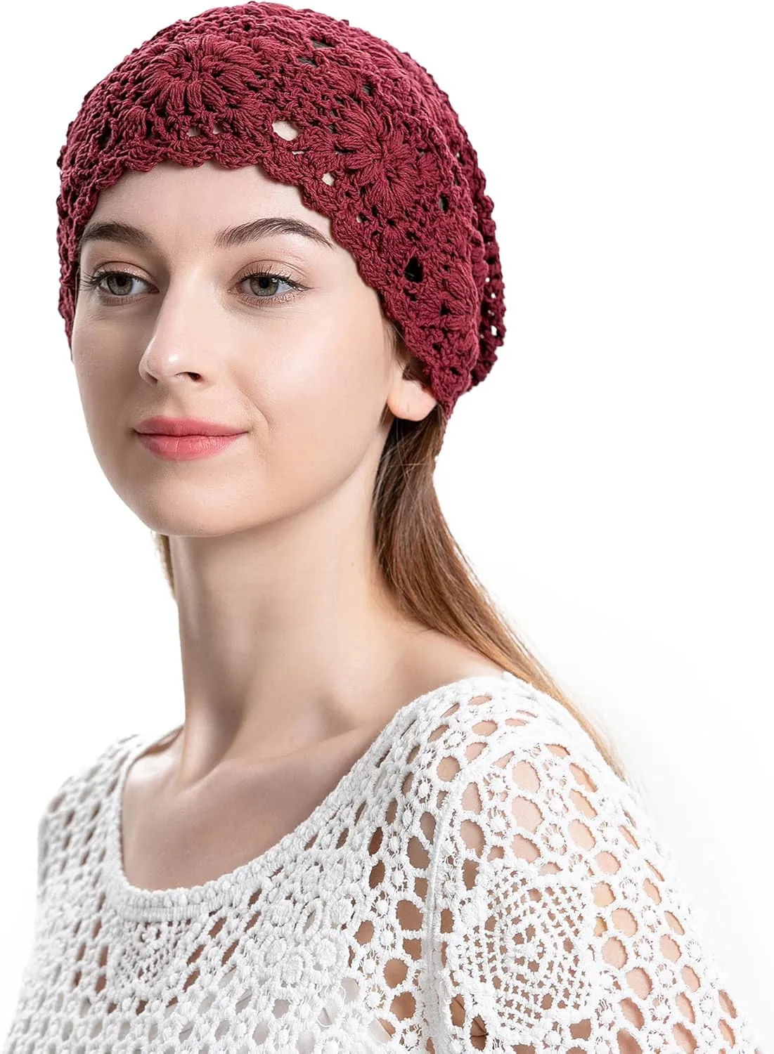 ZLYC Women Cotton Crochet Slouchy Beanie Hat Handmade Knit Summer Skull Cap