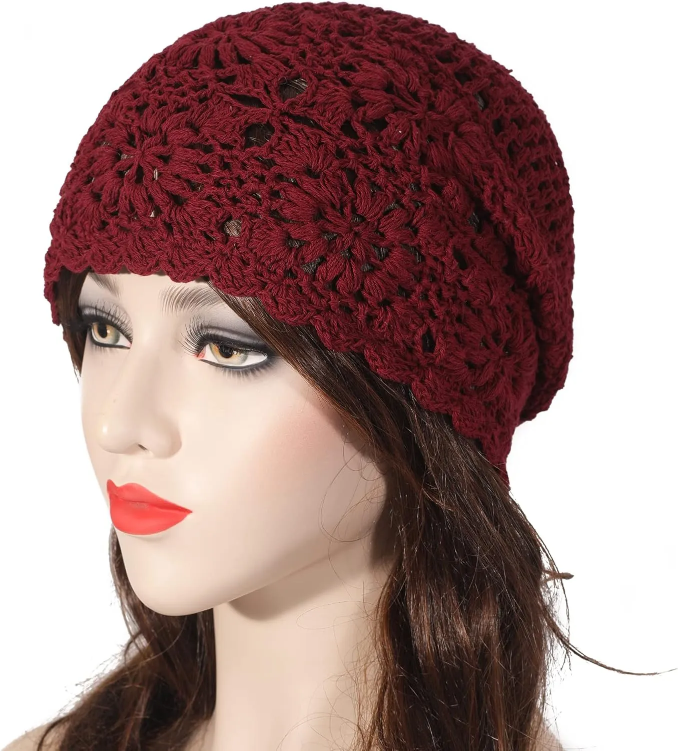 ZLYC Women Cotton Crochet Slouchy Beanie Hat Handmade Knit Summer Skull Cap