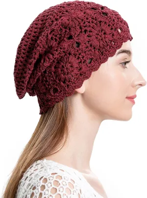 ZLYC Women Cotton Crochet Slouchy Beanie Hat Handmade Knit Summer Skull Cap