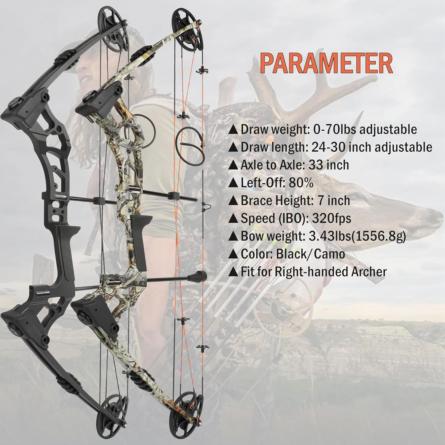 ZSHJGJR Archery Bowfishing Compound Bow Kit, 0-70lbs Adjustable,Ready to Fish Kit with Bowfishing Reel,Bow Fishing Arrows,Right Handed for Adult/Youth Fishing Hunting Target Shooting
