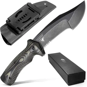 ZUNE LOTOO Full Tang Fixed Blade Tactical Knife for Men, 9.4" Bowie Knife with Kydex Sheath & G10 Handle, 8Cr14mov Survival Hunting Knives for Bushcraft Camping Outdoor Skinning